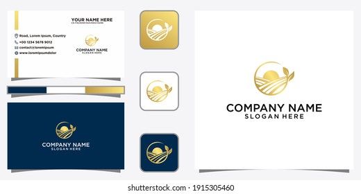 garden logo with sun gold and business card template