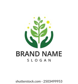 Logotipo de la granja de Plantilla de jardín con ilustración de planta