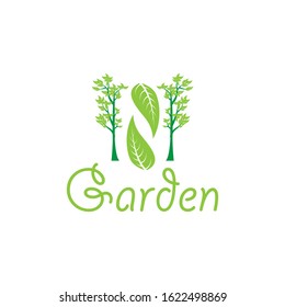 garden logo with trees and leaf and letter N on at negative space