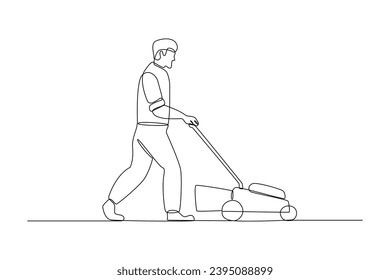 Garden machine cleaning. Mutual cooperation and team work minimalist concept. 
Black and white vector illustration, vector, team work