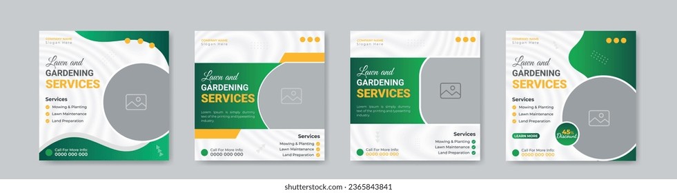 Garden Maintenance and Lawn Care Social Media post design template Set. Complete Bundle for Agriculture and Farming Businesses