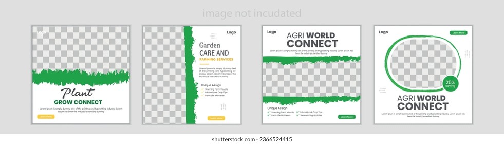 Mantenimiento de jardines y cuidado de césped Plantilla de diseño de publicaciones en medios sociales Set. Paquete completo para empresas agrícolas y agrícolas