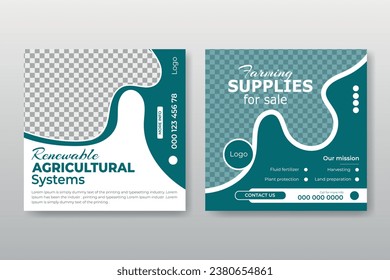 Garden Maintenance and Lawn Care Social Media post design template Set. Complete Bundle for Agriculture and Farming Businesses