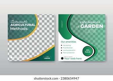 Garden Maintenance and Lawn Care Social Media post design template Set. Complete Bundle for Agriculture and Farming Businesses
