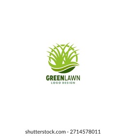 Garden Maintenance Logo Design Featuring Green Grass Inspiration. Isolated on white background.