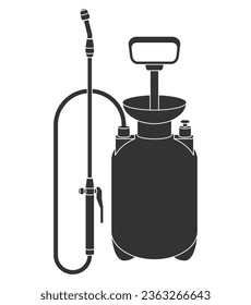 Garden manual sprayer flat monochrome icon - hand tool equipment for gardening or agriculture. Isolated vector silhouette