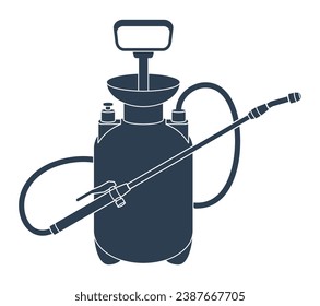 Garden manual sprayer flat monochrome icon - hand tool equipment for gardening or agriculture. Isolated vector silhouette