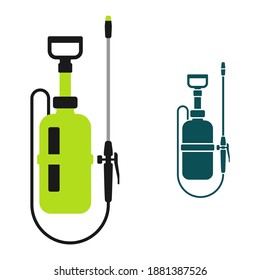 Garden manual sprayer icon - hand tool equipment for gardening or agriculture. Isolated vector illustration in colorful and silhouette style