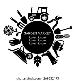Garden market logo. Black vector agriculture and farm icon.