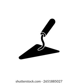 A garden or masonry trowel shown as a solid black silhouette icon. A simple tool graphic for gardening, construction, or DIY projects.
