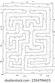 Garden maze bush graphic black white sketch top aerial view vertical illustration vector 