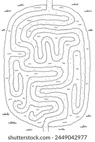 Garden maze bush graphic black white sketch top aerial view vertical illustration vector 