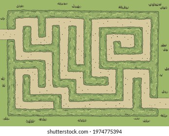 Garden maze bush graphic color sketch top aerial view illustration vector