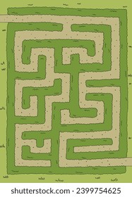 Garden maze bush graphic color sketch top aerial view vertical illustration vector 