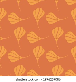Garden meadow seamless pattern with simple style orange colored flowers silhouettes. Beige background. Vector illustration for seasonal textile prints, fabric, banners, backdrops and wallpapers.