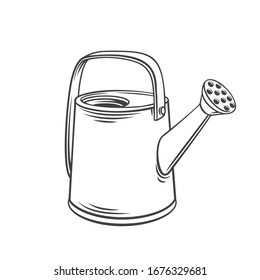 Garden metal watering can outline icon. Garden tools vector illustration.