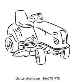 garden mini tractor, vector sketch illustration 