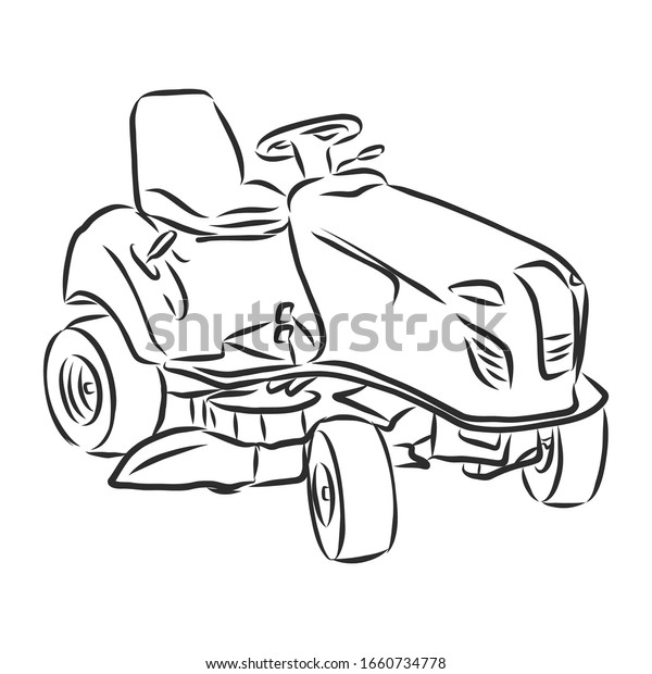 garden mini
tractor, vector sketch illustration
