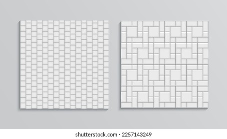 Textura de mosaico de jardín. Ponga el pavimento de la losa. Impresión sin fisuras en la calle. Patrón de suelo pavimentado. Patio de tejas castañas. Vieja superficie de piedra. Fondo de adoquín decorativo. Fondo de ladrillo de cemento. Ilustración del vector