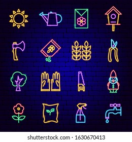Garden Neon Icons. Vector Illustration of Nature Promotion.