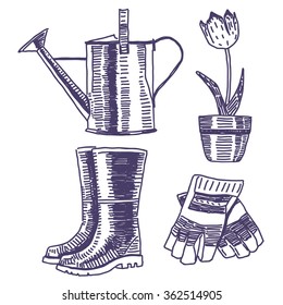 Garden object vector drawings collection