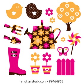 Garden objects & design elements isolated on white