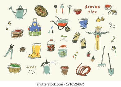 Garden objects vector illustrations set