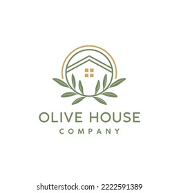 Garden Olive Leaf Plant with House for Fresh Home Real Estate Residential Mortgage Apartment Building Logo Design