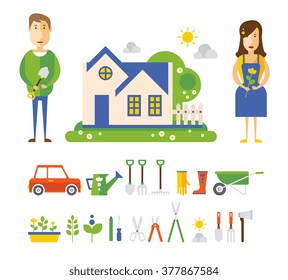Garden and orchard.  Vector flat illustration and icon 