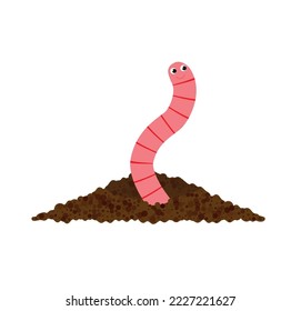 Garden organic fertilizer with worms. Ready compost pile with sprout. Recycling organic waste. Sustainable living concept. Hand drawn vector illustration. eps 10