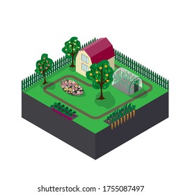 Jardín en proyección ortogonal. Ilustración del vector