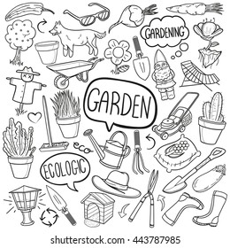 Garden Outdoor Doodle Icons Hand Made vector Illustration sketch.