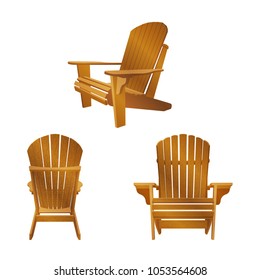 Garden outdoor wooden chair. Traditional garden furniture. Vecror illustration isolated on white background.