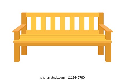 Garden or Park bench with back and armrests. Vector illustration. Furniture for home or street.