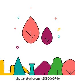 Garden or park filled line vector icon, simple illustration, forest, garden related bottom border.