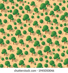 Garden park Isometric forestry landscape green view projection of winter landscape. Nature aspect of forest with trees illustration 3D