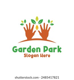 Garden Park logo design concept idea with hand and leaf icon