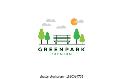 Garden Park Minimalist With Chair And Tree Logo Vector Icon Illustration Design