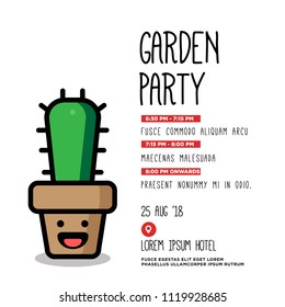 Garden Party Invitation Design with Smiling Plant Illustration