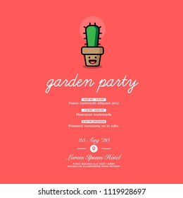 Garden Party Invitation Design with Smiling Plant Illustration