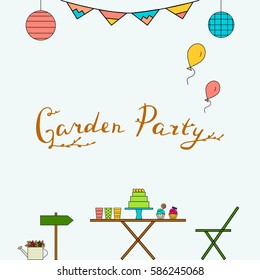 Garden party line icon set. Vector illustration. Outdoor happy holidays.