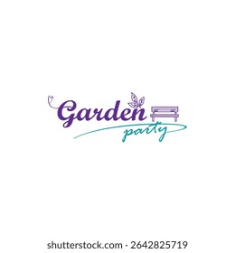 garden party logo with text vector lettering  with objects bench