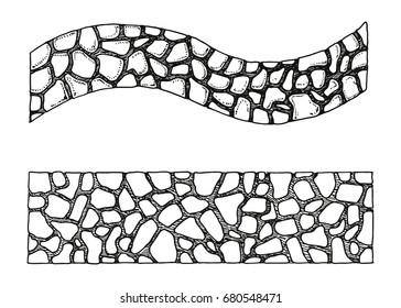 Garden path stone texture hand drawing. vector illustration