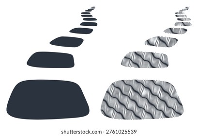 Garden path of stones. Solid dark blue and wavy pattern. Journey and direction.