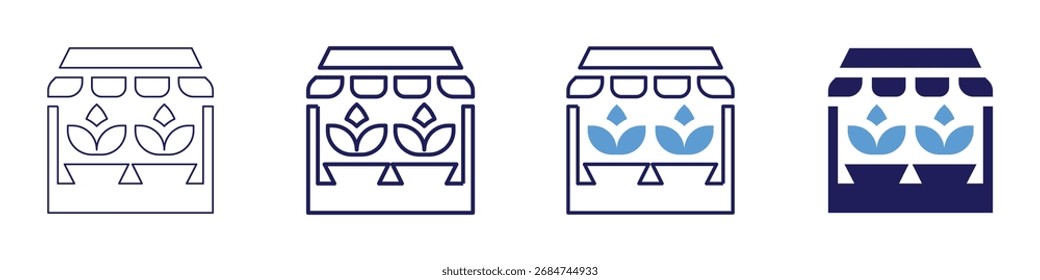 Icono del camino del jardín en 4 estilos diferentes. Línea delgada, línea, línea en negrita, duotono. Estilo duotono. Trazo editable.