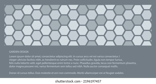 Garten-Pfaddesign-Design auf grauem Hintergrund. Draufsicht auf Gartensteine und Platz für Ihren Text. Vektorgrafik.