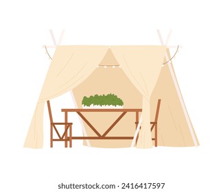 Garden patio tent. Outdoor furniture, landscape garden objects, decorative details cartoon vector illustration