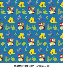 Garden pattern on the blue background. Vector illustration