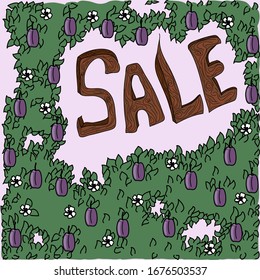Venta de patrones de jardín con ciruelas. dibujo a mano y cierre a mano