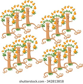 Garden of pear trees. Childish vector illustration.